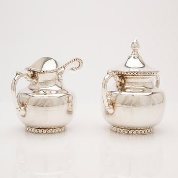 Creamer and sugar bowl with lid, sterling silver, Mexico.