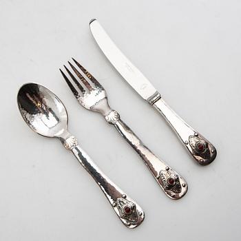 Georg Jensen, anniversary cutlery 6 dlr sterling silver and carnelian 1979 Denmark.