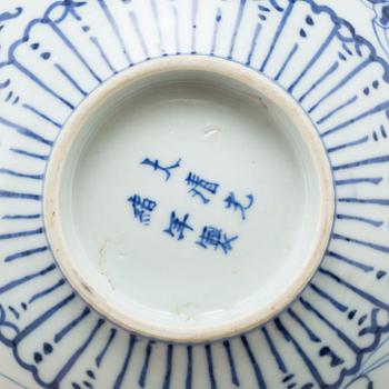 A blue and white 'lotus' bowl, late Qing dynasty, with Guangxus mark.