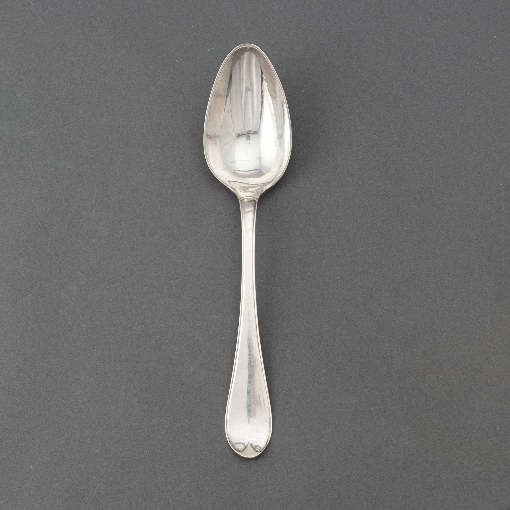 A swedish silver serving spoon, mark of Niklas Ramberg, Lund 1810.