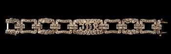 394. RANNEKORU, 259 vanha- ja ruusuhiontaisia timantteja n. 7 ct. 18K kultaa, hopeaa. Pituus 18,5 cm, paino 38,8 g.