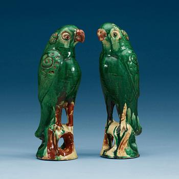 1664. A set of two green glazed falcons, China.