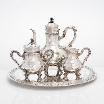 Kaffeservis, silver, 3 delar på bricka, Munoz, Madrid, Spanien 1900-talets mitt.