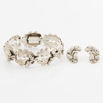 A bracelet and a pair of earrings, sterling silver, Denmark.