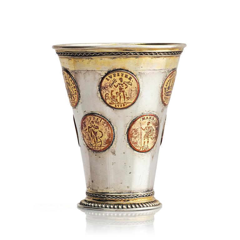 A Swedish 18th century parcel-gilt silver beaker, unmarked.