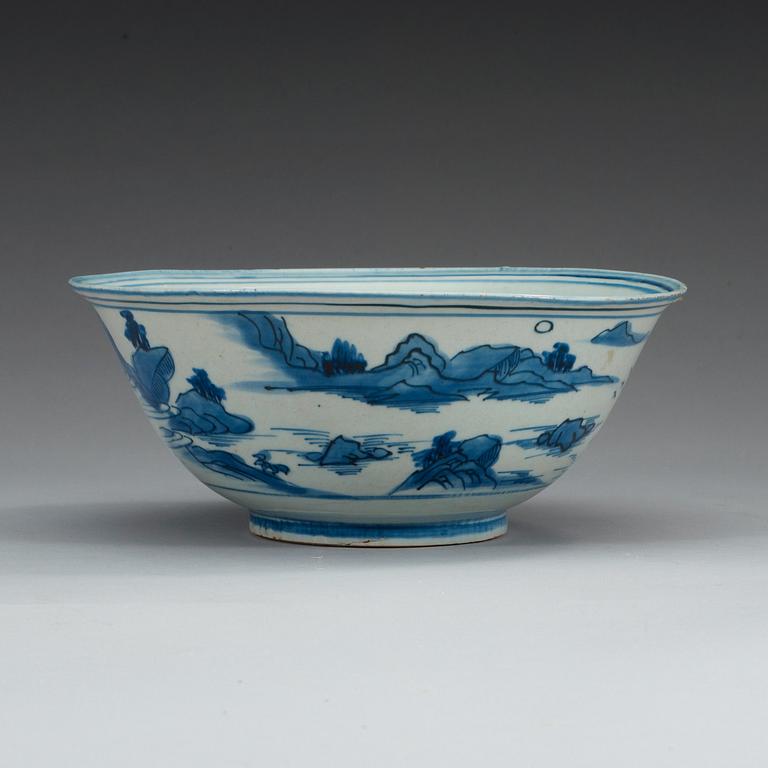 A large blue and white bowl, Ming dynasty, 17th Century with Chenghua six character mark.