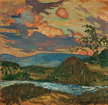 659. Helmer Osslund, Pink skies over Northern landscape.