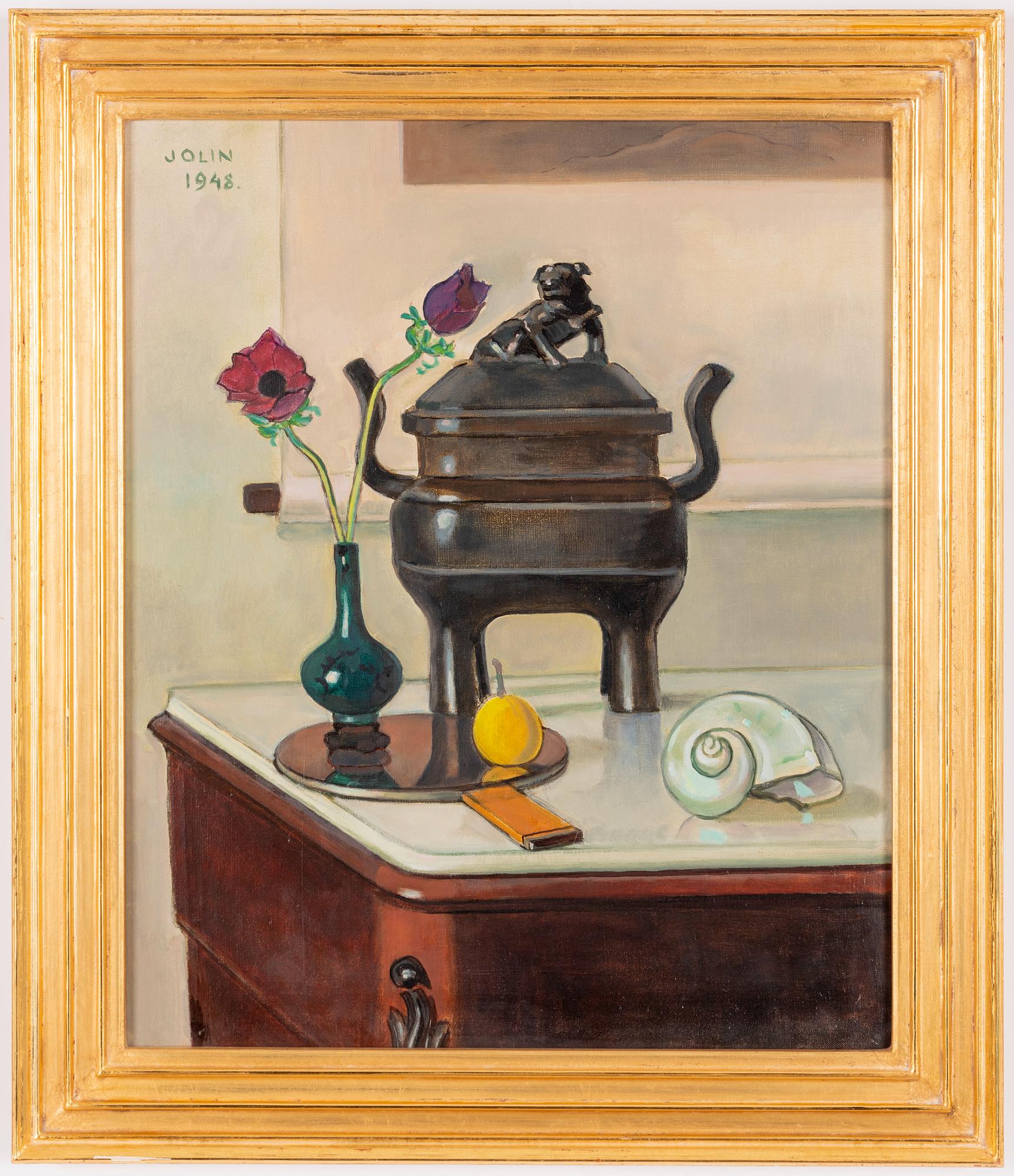 Einar Jolin, Still Life with Flowers and Chinese Incense Burner.