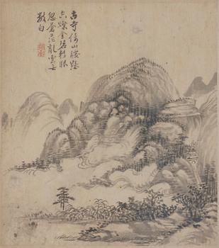 Zhang Geng (1685-1760), albumblad, nio stycken, akvarell och tusch på papper. Qingdynastin, daterad 1728.