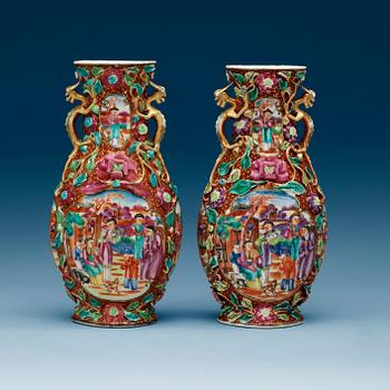 1721. A pair of famille rose vases, Qing dynasty, Qianlong (1736-95).
