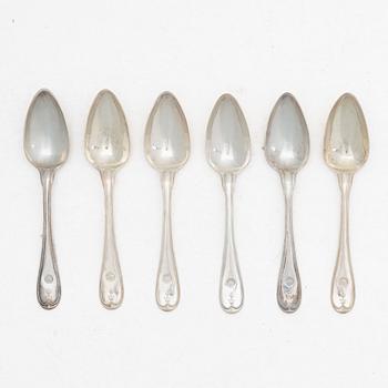 A set of six Swedish silver table spoons, mark of Gustaf Hamnqvist, Åmål 1810.