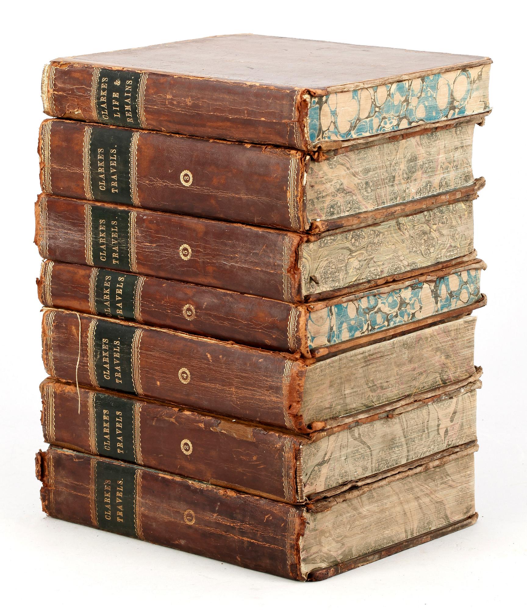 BOKVERK, 6 vol, "Travels in Various Countries of Europe Asia and Africa" av E.D. Clarke, London 1810-19.