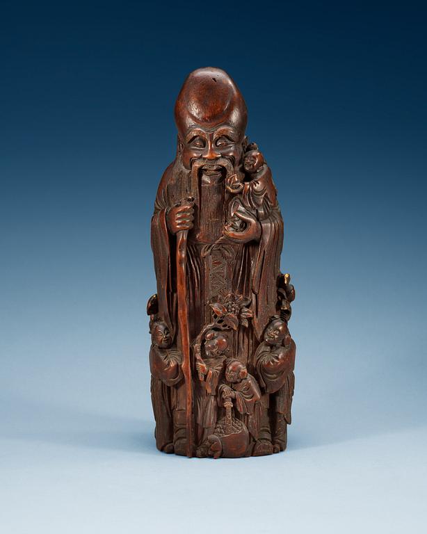 SKULPTUR, bambu. Qing dynastin, 1800-tal.