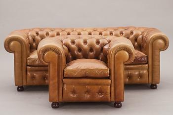 SOFFA och FÅTÖLJ, chesterfieldmodell, 1900-talets slut.