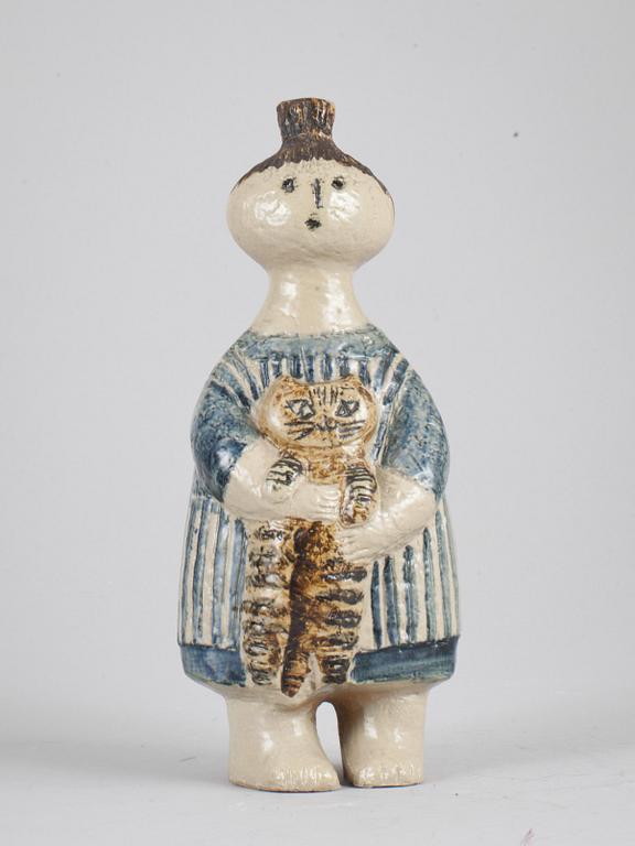 FIGURIN, stengods, "Stina med Katt", Lisa Larson, Gustavsberg, 1950-/1960-tal.