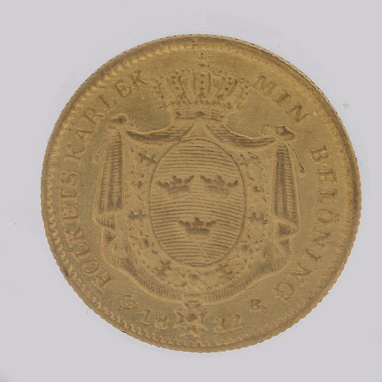 A gold 1 ducat coin Karl XIV Johan of Sweden, 1832.