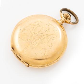 Pocket watch, hunter, 18K gold, 53 mm.