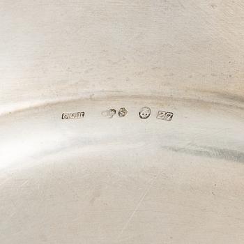 Two Swedish Silver Sprinkle Spoons and Two Dishes.