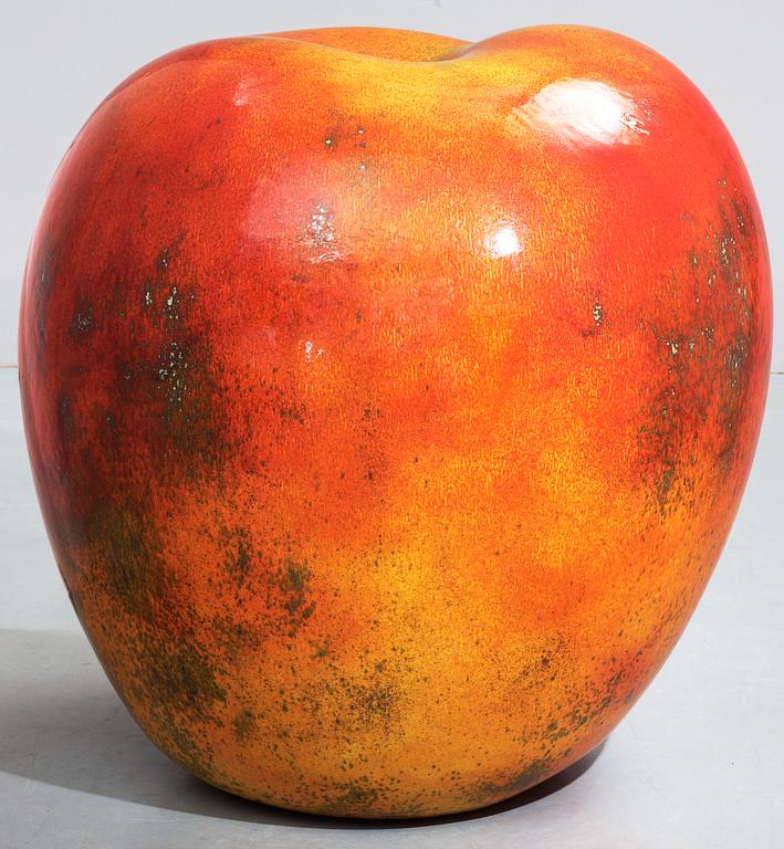 A Hans Hedberg faience sculpture of an apple, Biot, France.