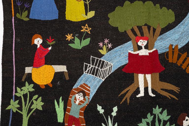 A hand-embroidered Kelim carpet, c. 198 x 153 cm.