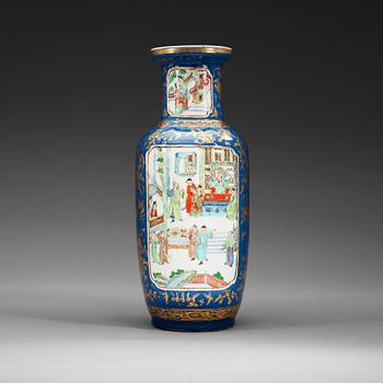 239. A powder blue and famille rose vases, late Qing dynasty (1644-1912).