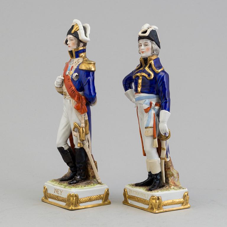 Porcelain Figurines of Marshal Michel Ney and General Charles Dumoriez, Scheibe Alsbach, Germany, late 19th Century.