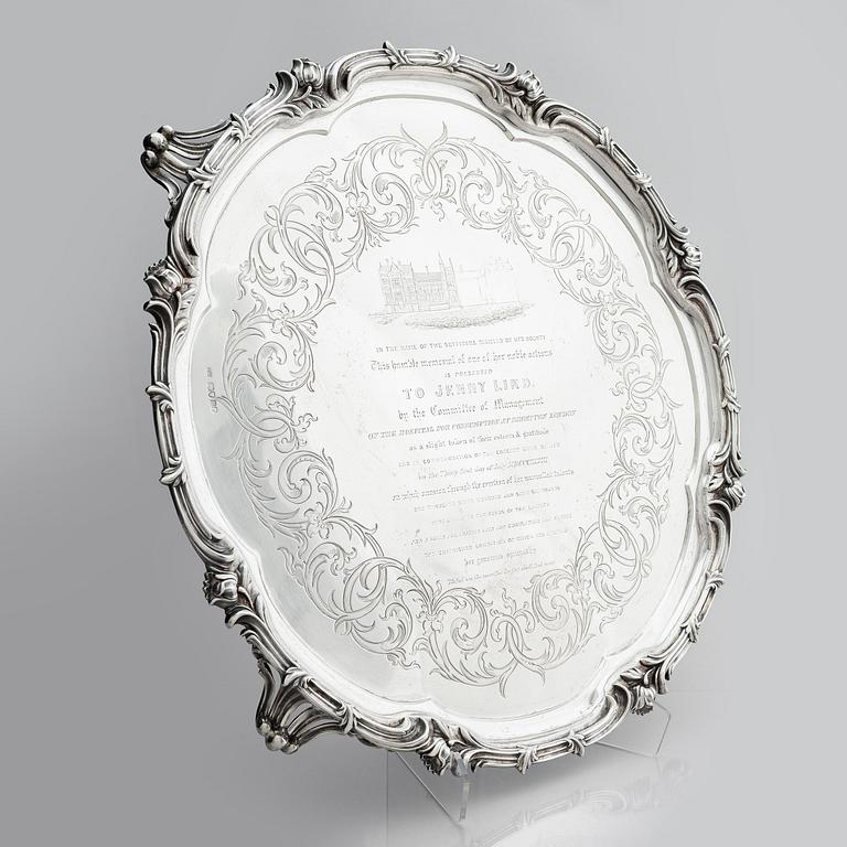Benjamin Smith III, stor bricka, silver, gåva till Jenny Lind, London 1848.