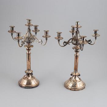 Kandelabrar, ett par, nysilver. Jugend, 1900-talet början.