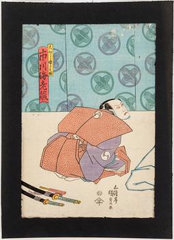 UTAGAWA KUNISADA, även kallad Toyokuni III (1786-1864). färgträsnitt, tre stycken. Japan.
