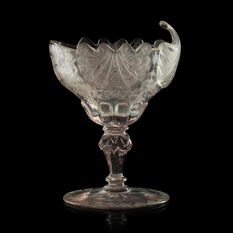 KONFEKTSKÅL, glas. Tyskland, 1700-tal.