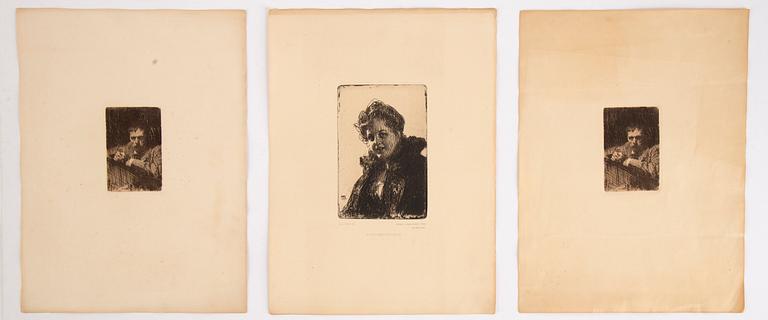 Anders Zorn, etsningar, 3 st, för Föreningen för Grafisk Konst, 1889, 1903.