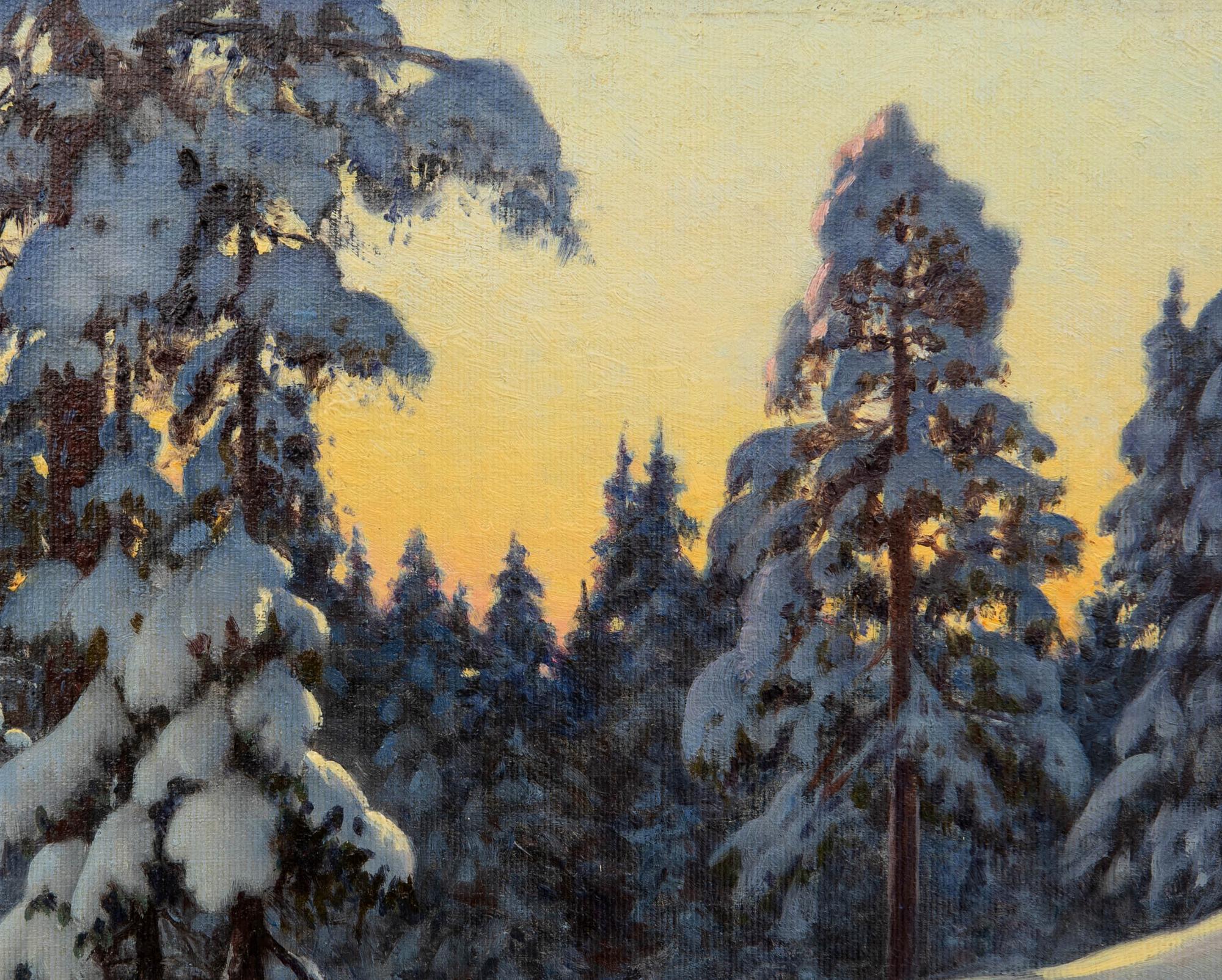 Axel Borg, Winter landscape with a moose family.
