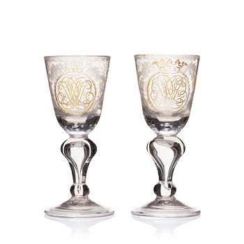 A pair of engraved goblets, Germany, 18th Century.