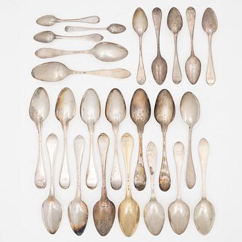 Spoons, 24 pieces, silver, Sweden, 18th–19th century.