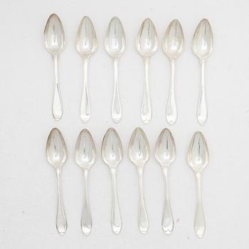 Twelve Swedish silver spoons, mark of Petter Adolf Sjöberg, Stockholm, 1819–1820.