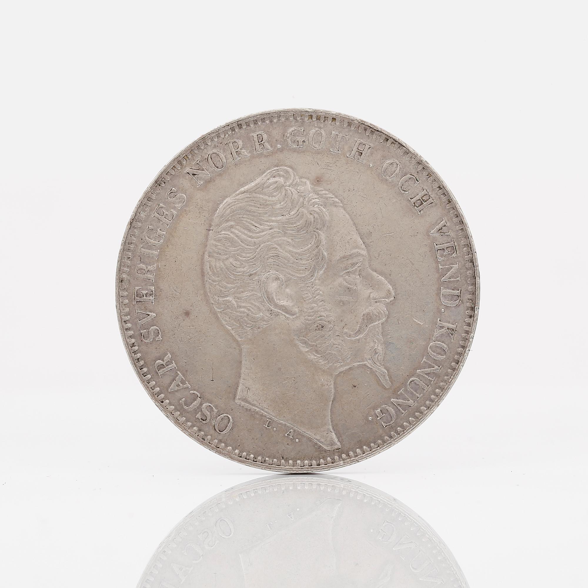 SILVERMYNT, 1 riksdaler, Oscar I, 1856. Ca 35 gram.