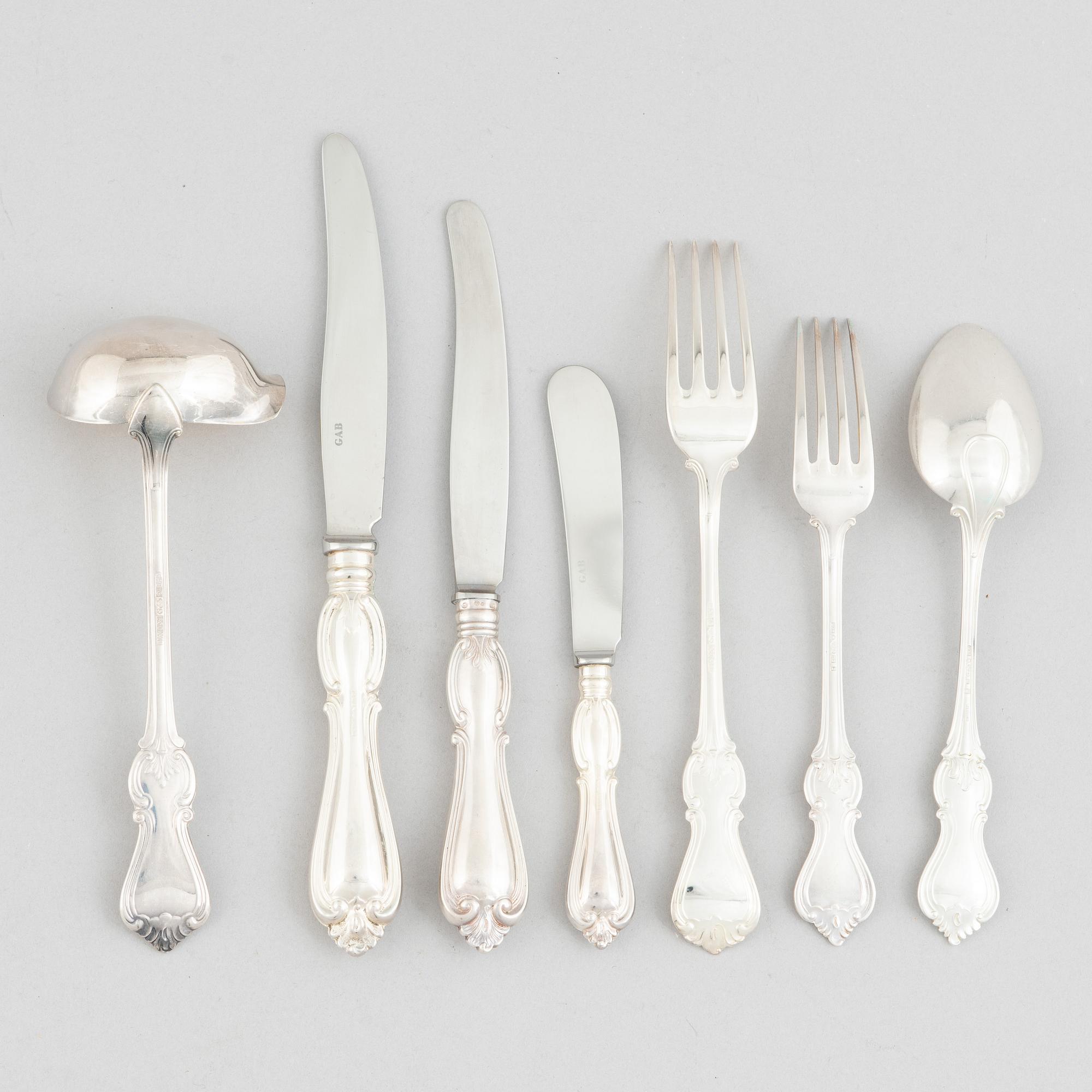 Cutlery service, 63 pieces, silver model Olga, GAB and CG Hallberg, 1960s-70s.