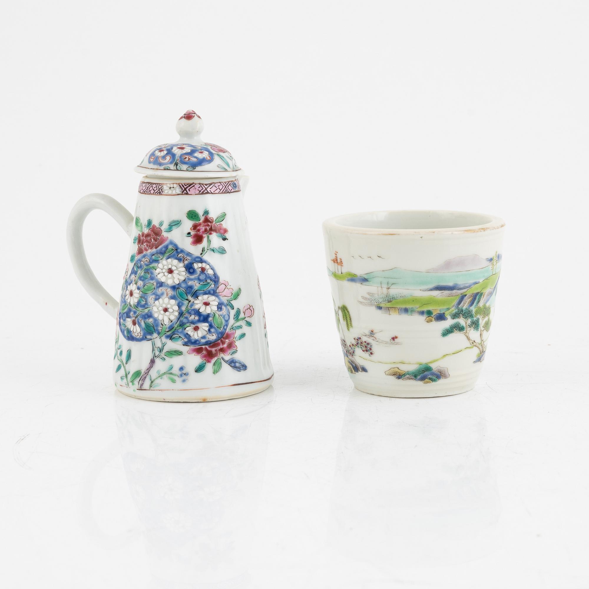 A porcelain tea pot and cup, china, 18th-19th century.
