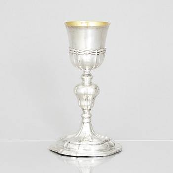 An 18th century parcel-gilt silver cup, unclear marks.