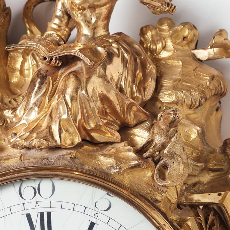 French Louis XV 1740's gilt bronze wall clock.