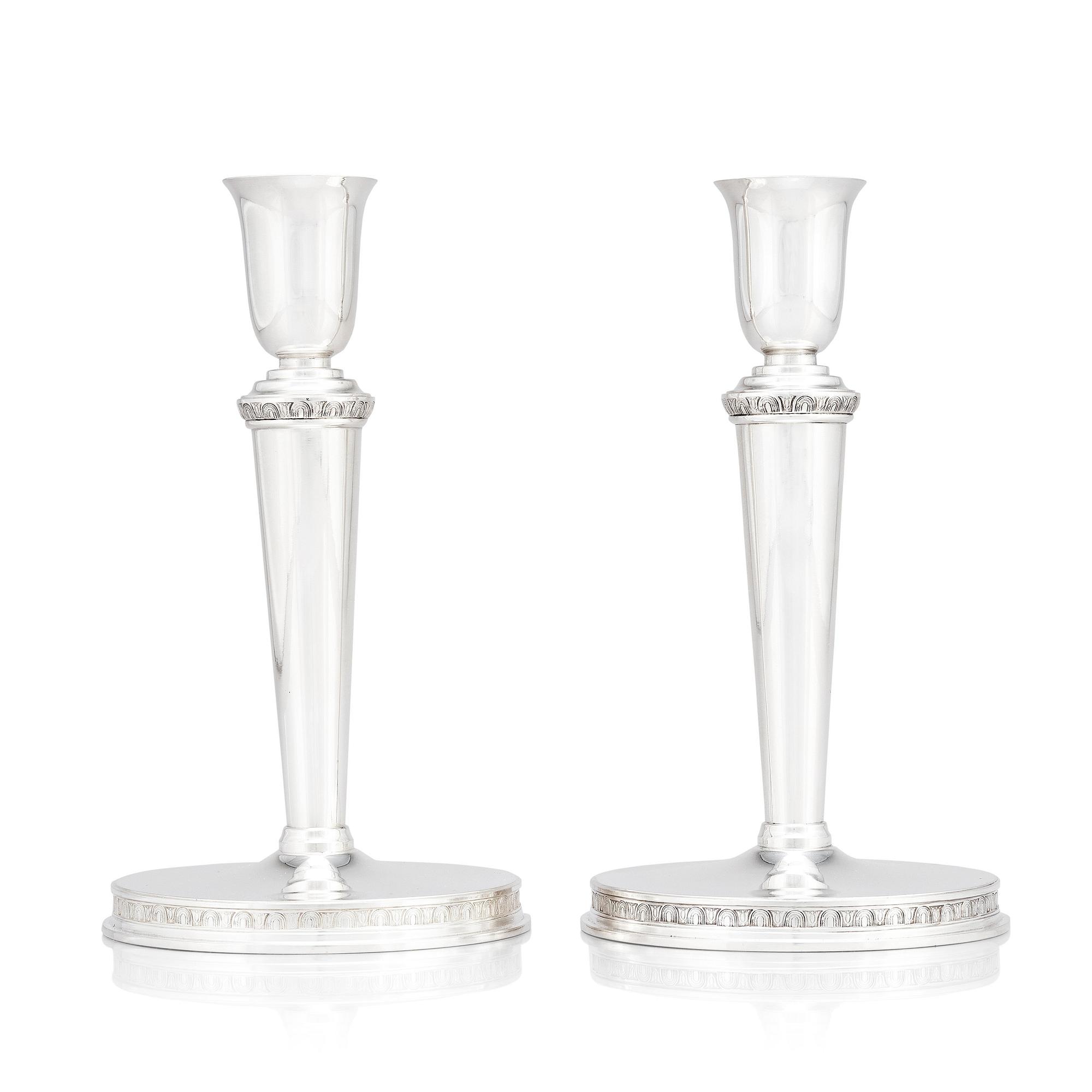 Eric Råström, for C.G. Råström, a pair of silver candlesticks, Stockholm 1960.