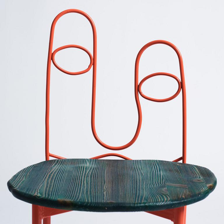 Fredrik Paulsen, Kristoffer Sundin and Simon Klenell, 4 chairs, made exclusively for the restaurant Omnipollo in Gothenburg Sweden, 2018.