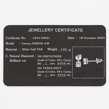 Earrings 18K white gold with brilliant-cut diamonds, accompanying GIA dossier.