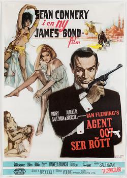 A James Bond movie poster, offset, 'Agent 007 ser rött' ('From Russia with Love'), United Artists, Tabstryck, 1963.