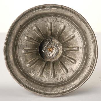 A pair of Gustavian pewter candlesticks by P. Gillman, Stockholm 1786.