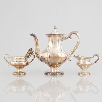 A three-piece Rococo style silver coffee set, Kultakeskus Oy, Tavastehus, Finland, 1973.