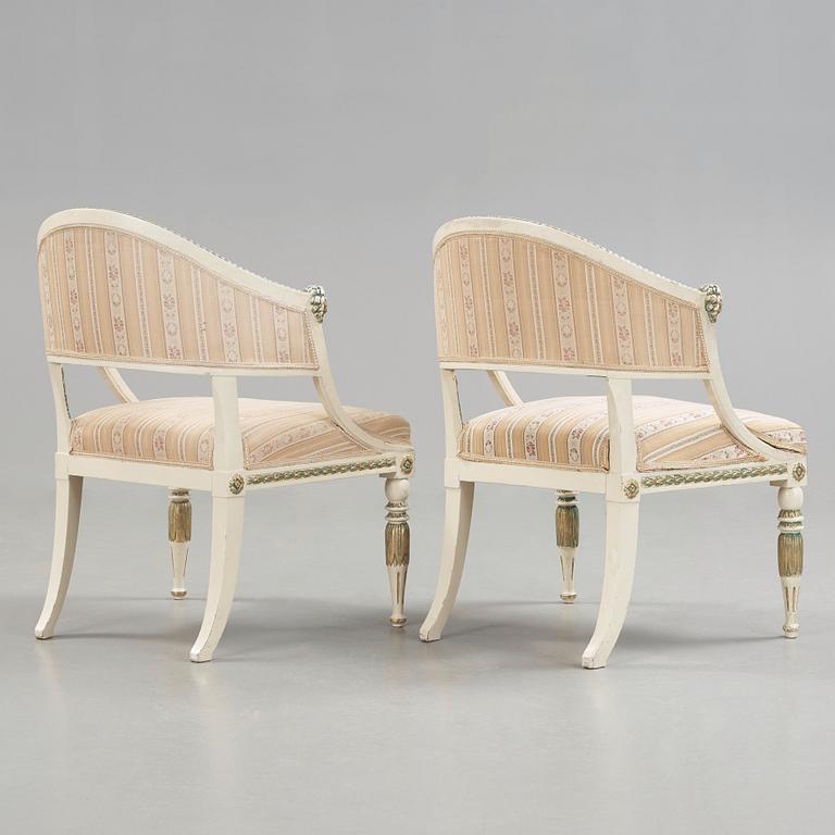 A pair of late Gustavian circa 1800 armchairs.