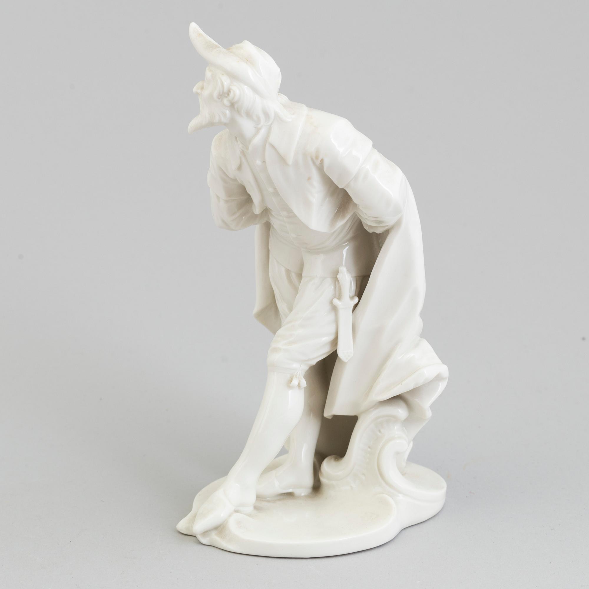 A white glazed figure of pantalone, Nymphenburg, Germany, 20th Century.