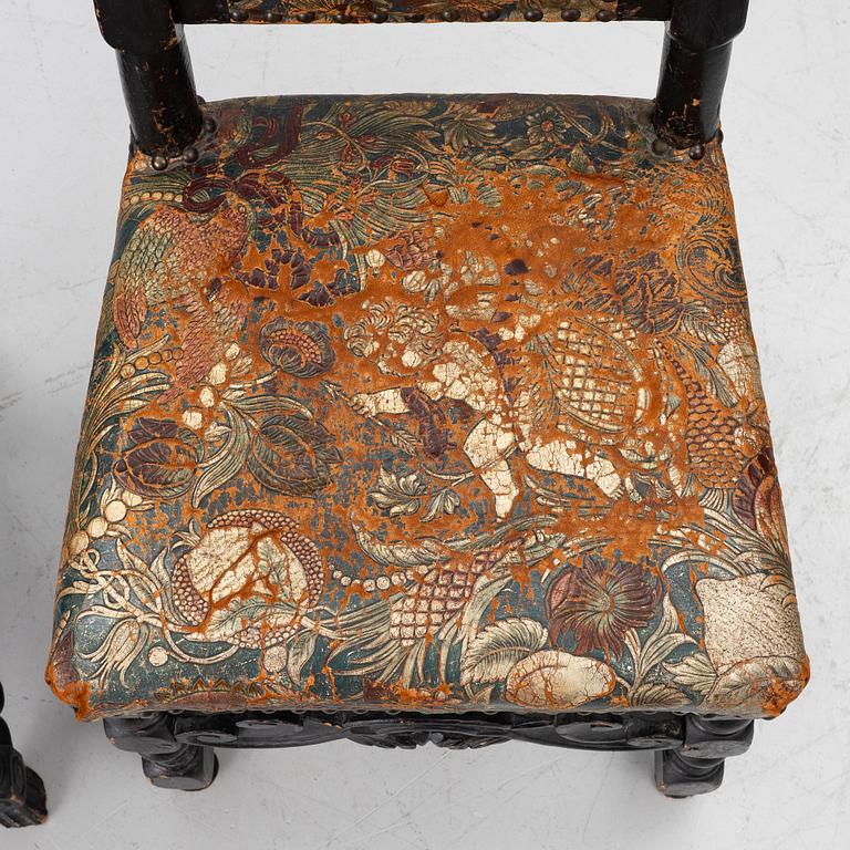 Two chairs, Caroline Baroque, 18th century.