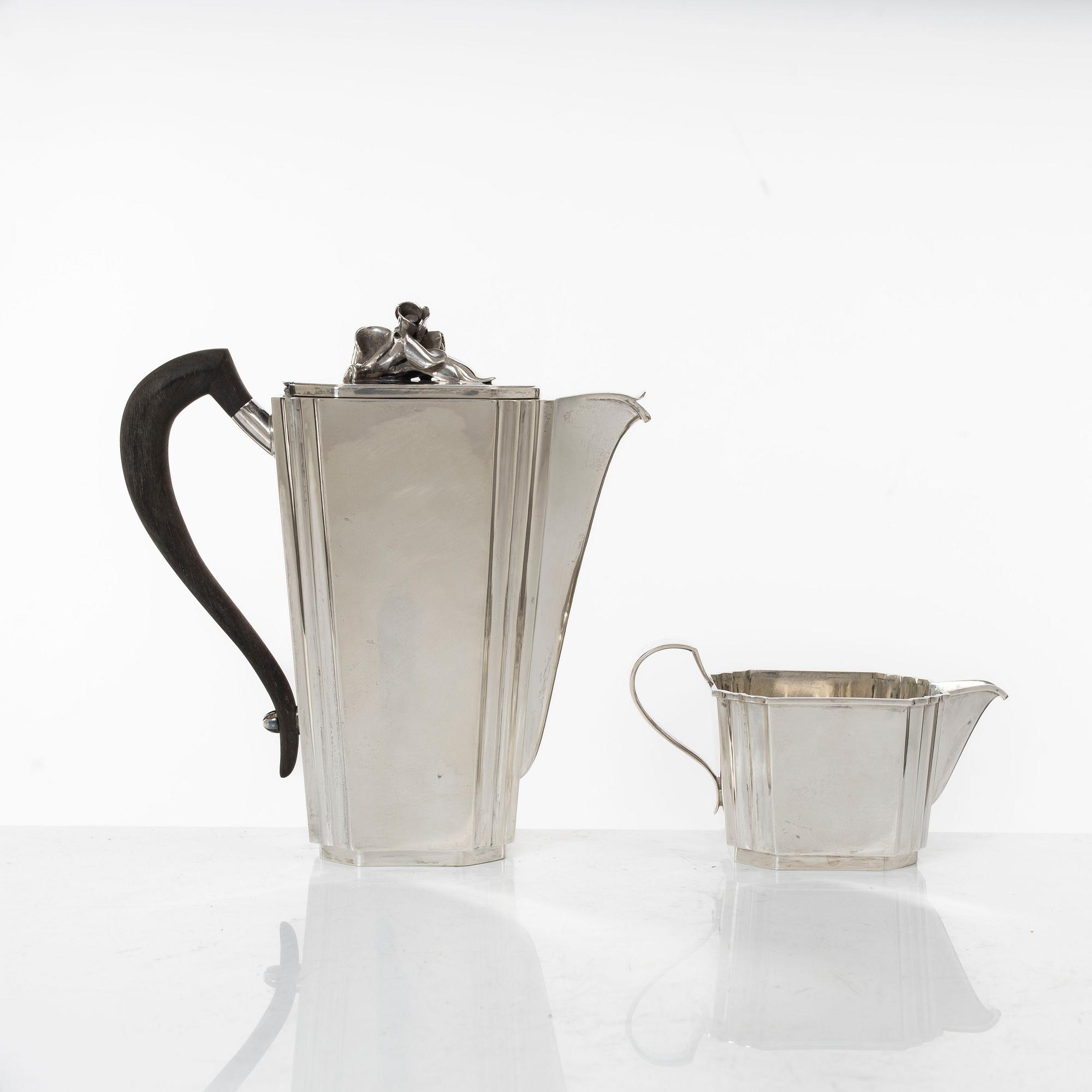 Coffee pot and cream jug sterling silver, Nils Reibing, Stockholm 1952.